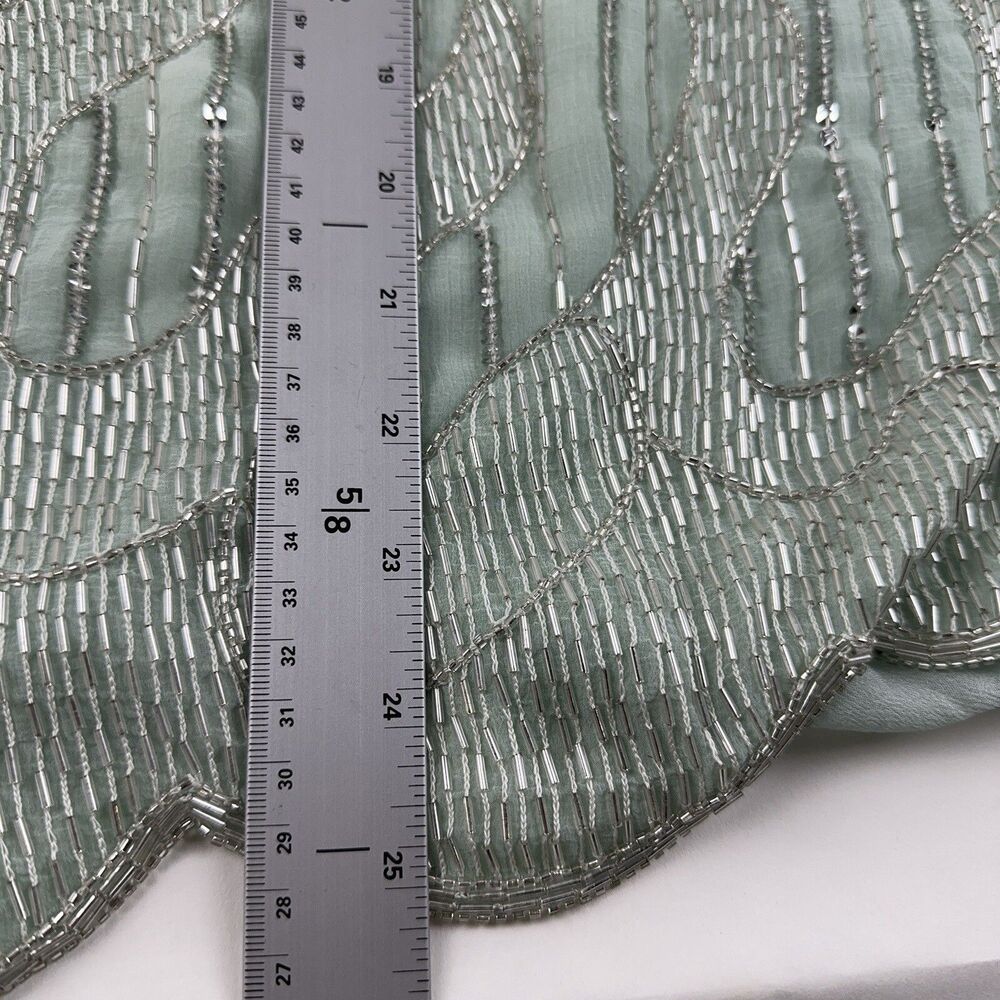 Judith Ann 2X Mint Green Silk Beaded Sequin Top Vintage 80s Glam Art Deco Blouse - Picture 7 of 10